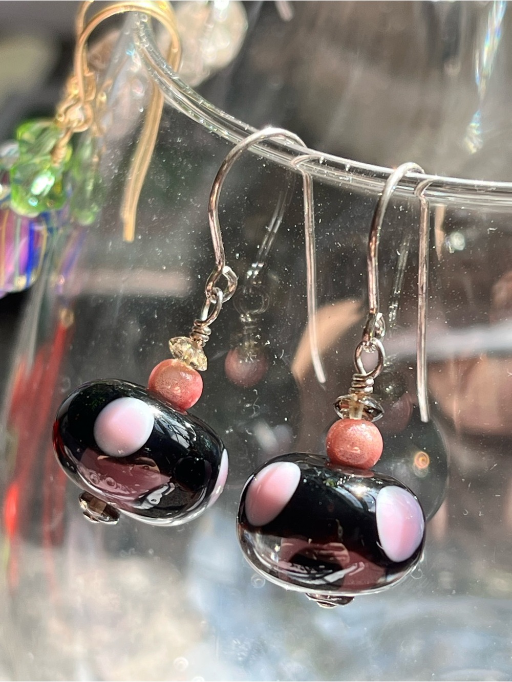 Handcrafted Artisan Lampwork Earrings | Sterling Silver & Smoky Quartz